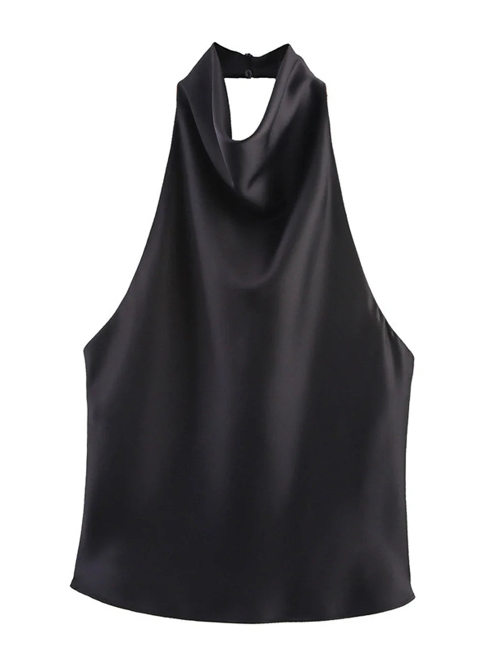 Elegant Silk Satin Tank Top Women Summer Elegant Simple Halter Backless Vacation Party Club Basic Wild Skinny Vest