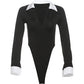 Y2K Irregular Bodysuit Women Autumn Trend Zipper Neck Button Long Sleeve Stretch Casual Simple Basic Streetwear Tops