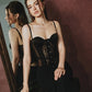 Patchwork Lace Camisole Single Row Buckle Low-Neck See Through Sexy Hottie Street Midnight Fashion Skinny Classic Tops