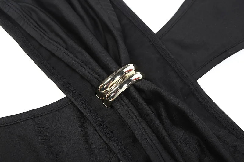 Hollow Halter Backless Split Long Dresses for Woman Party Night Club Outfits Sexy Little Black Dress