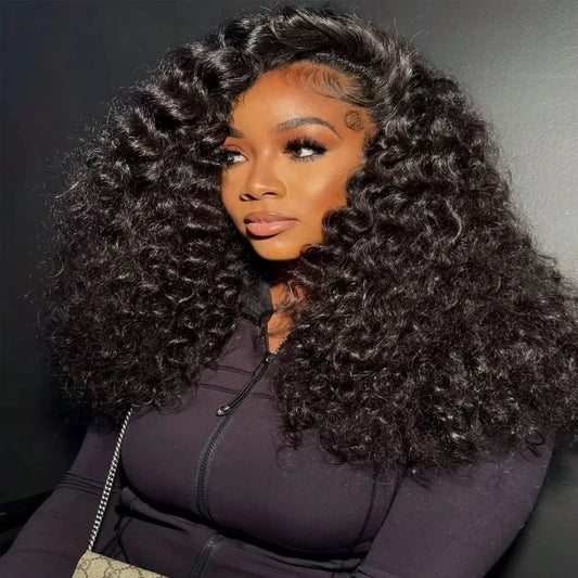 40-42Inch Deep Water Wave Jerry Curly 13x6 13x4 HD Transparent Lace Frontal Human Hair Wig