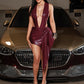 Wild Deep V-Neck Leather Dress Women Trend Bandages Patchwork Irregular Hem Sleeveless Fashion Party Club Bodycon