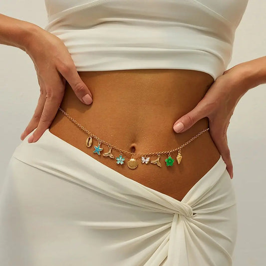 Summer Beach Flower Starfish Conch Butterfly Pendant  Waist Chain Women 2025 Trend Sexy Bikini Body Belly Chain Jewelry