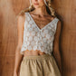 Women Crochet Lace Sleeveless Crop Top V Neck Button Down Floral Hollow Out Tank Top for Summer Beach and Vacation