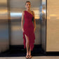 One Shoulder Midi Dress with Asymmetrical Ruffle Hem Woman Elegant Wedding Guest Dresses 2026