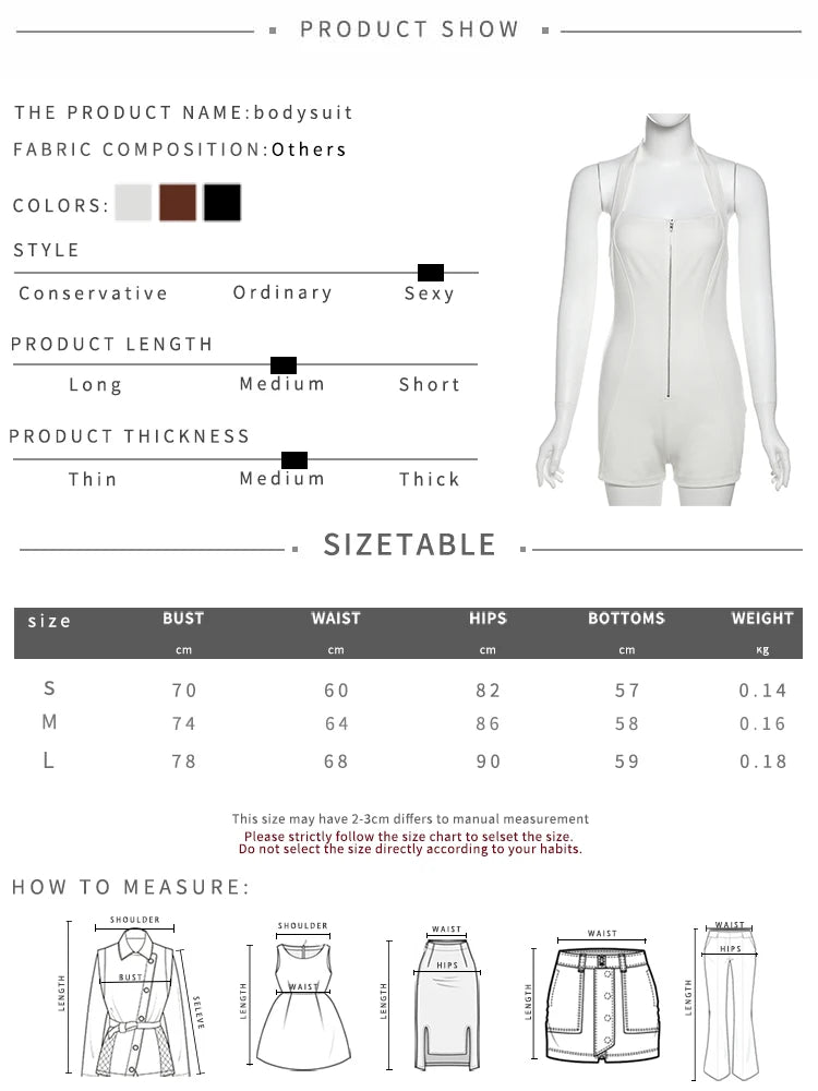 Zip Halter Playsuit Women Summer Trend Backless Fitness Sleeveless Stretch Casual Sporty Workout Activity Playsuit