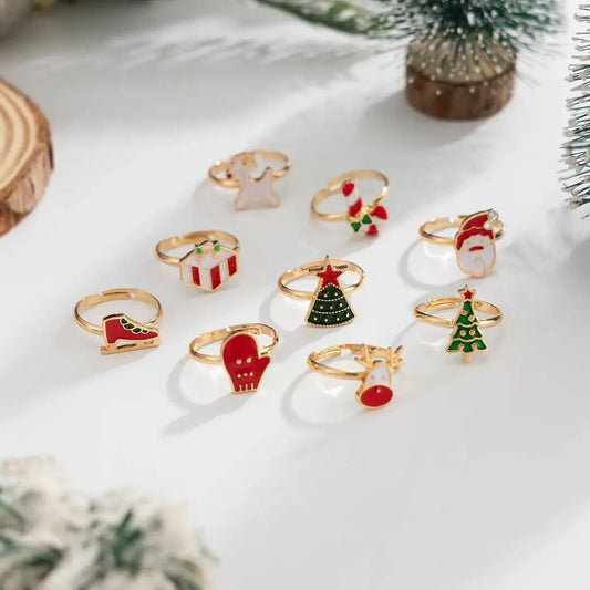 6Pcs/Set Christmas Tree Elk Santa Claus Rings Set for Women Vintage Gold Color Rings 2026 Christmas Couple New Jewelry
