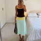 Women Y2K Color Block Satin Maxi Dress U Neck Spaghetti Strap Bodycon Flowy Long Dress Summer Beach Vacation Streetwear