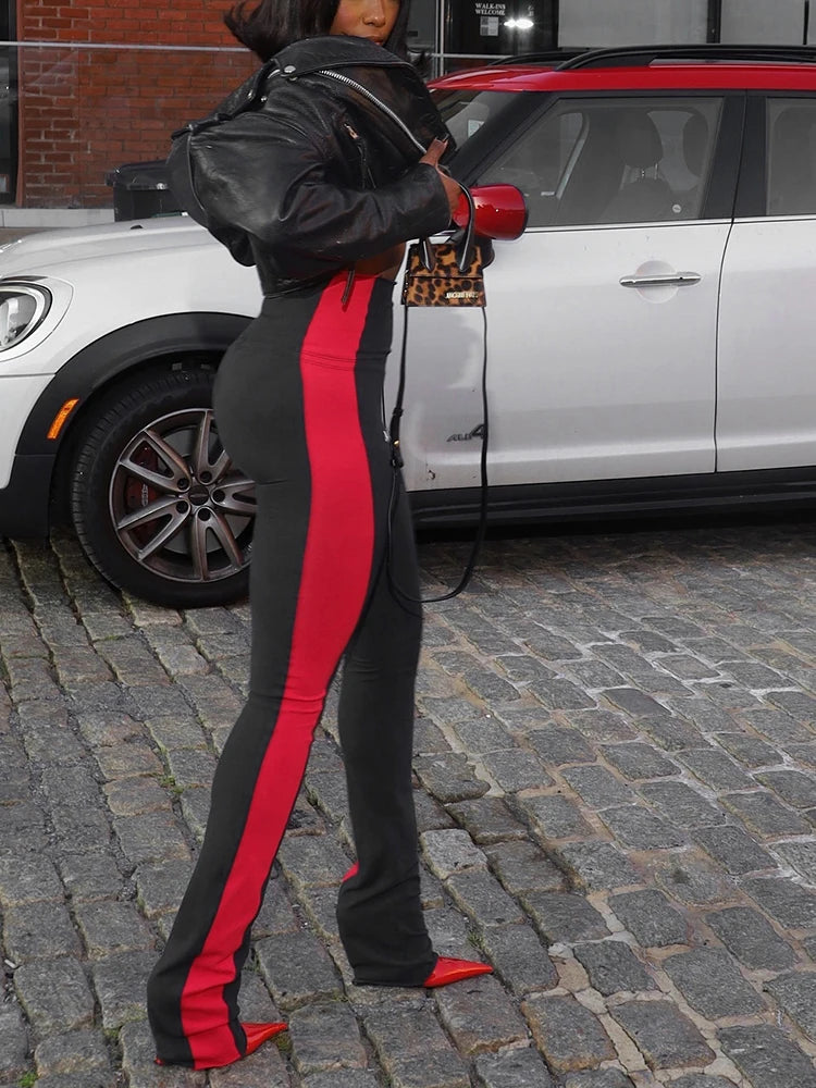 Ankle Split Long Pants Women Patchwork Sporty High Waist Skinny Streetwear Simple Fall Fashion Casual Basic Trousers