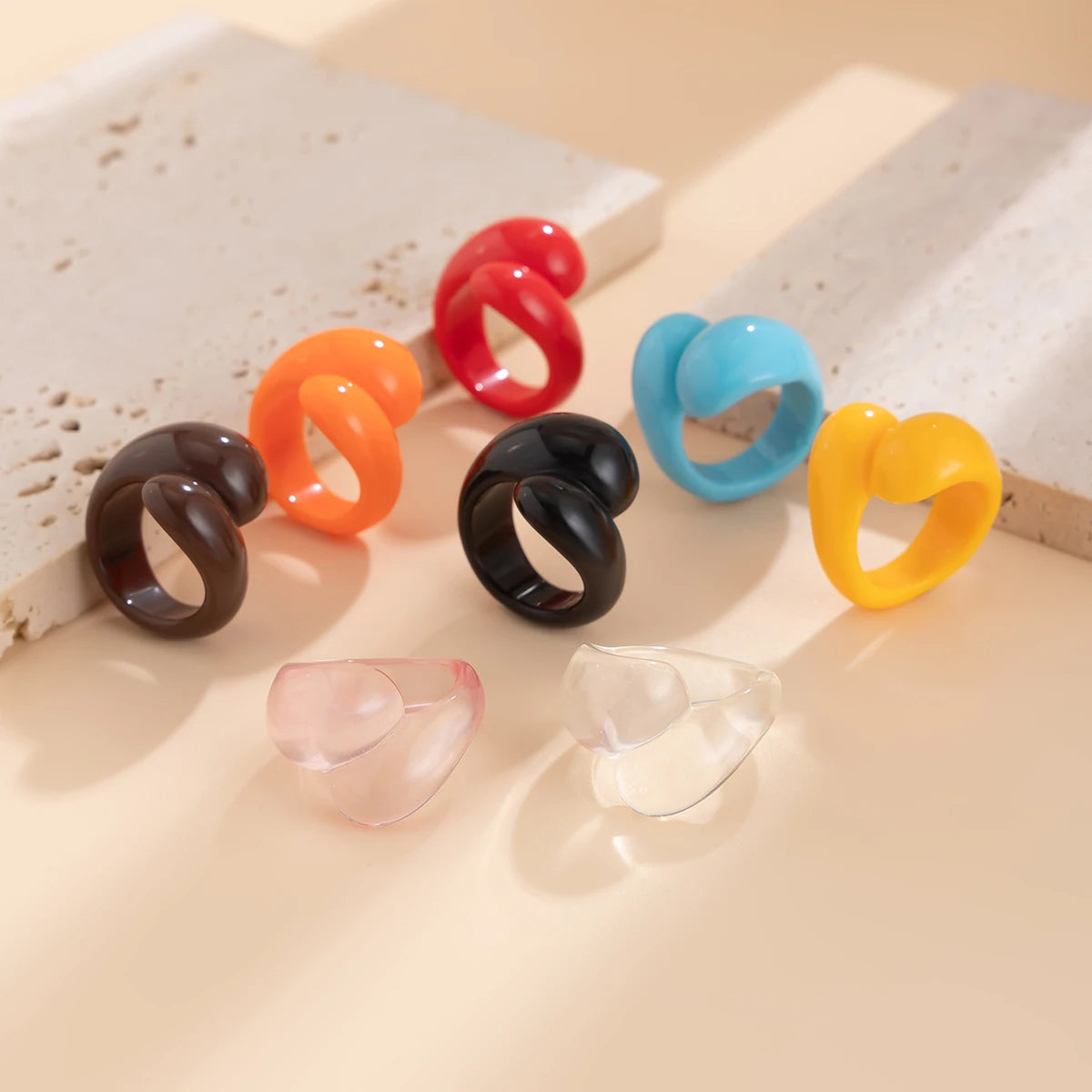 Multicolor Resin Water Drop Chunky Rings Women Boho Geometric Open Cuff Finger Rings Y2K Wed Jewelry Party Accessories