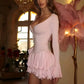 Flare Sleeve Ruffle Sexy Mini Dress Women Robe Irregular Single-breasted V Neck High Waist Slim A-line Club Dress
