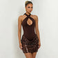 Halter Neck Sequins Mini Dress Woman for Birthday Pictures Sexy Party Dresses Club Wear