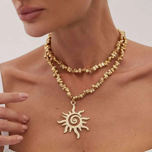 Vintage Plastic Beads Chain Necklace for Women New Trend 2025 Goth Sunflower Pendant Choker Necklace Party Jewelry Gift