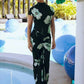 Casual Elegant Long Dress Woman Summer Trend Floral Print o-Neck Short Sleeve Vacation Basic Style High Waist Bodycon