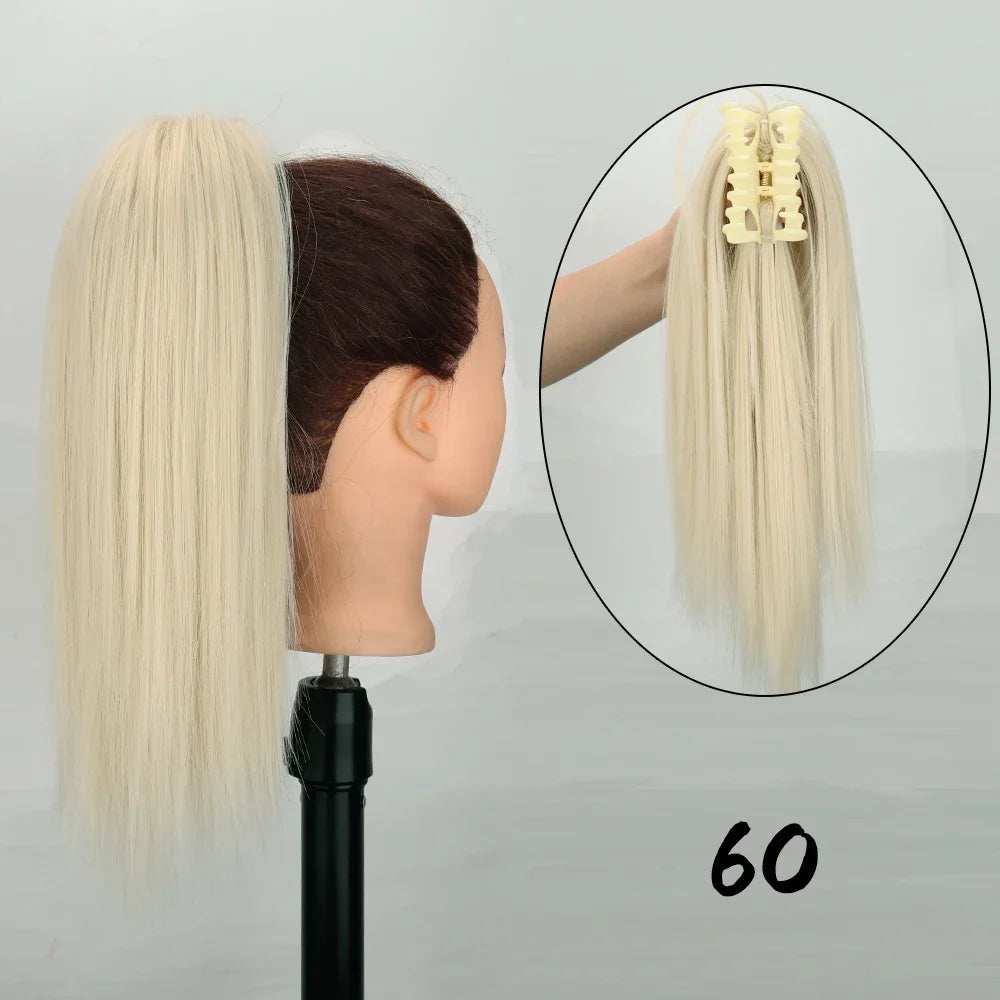 Synthetic 16Inch Claw Clip Ponytail Hair Extensions Waterfall Straight Ponytail Blonde Brown Heat Resistant Pony Tail Fake Hair