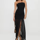 Strapless Maxi Dress for Women Stylish Solid Sheer Hem High Slit Sleeveless Tube Long Dress Summer Party Beachwear