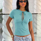 Front Tie Hollow Out Short Sleeve Tops Casual Tshirt Woman Clothes Summer 2026