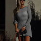 Striped Knit Mini Dress For Women Autumn Winter New O Neck Long Sleeve Contrast Color High Waist Beach Sexy Dress