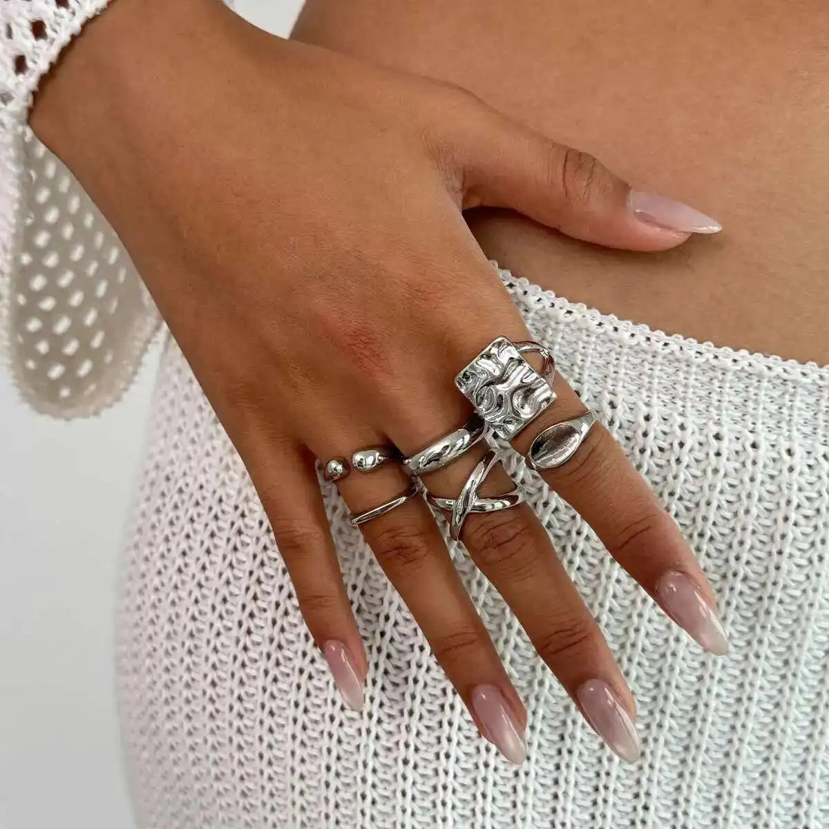 6Pcs/Set Retro Gold Color Irregular Geometric Open Rings for Women Trendy Simple Alloy Finger Ring Engagement Jewelry