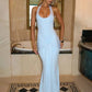 Halter Backless Sexy Maxi Dress Women Elegant V Neck Sleeveless Draped Ruched Bodycon Club Party Long Dress Female