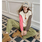 Women's Ringer Long Sleeve Tee with Cartoon Graphic Print, Contrast Striped Sleeve Top for Everyday Casual