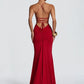 Women Deep V Halter Mermaid Maxi Dress Crisscross Lace Up Backless Long Gown Ruched Bodycon Evening Party Formal Dress