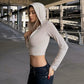 Zipper Hooded Long Sleeve Going Out Crop Top Female T Shirt Street Fashion 2000s Y2k Tops for Women Clothing