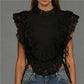 Women Lace Trim Tank Tops Patchwork Mock Neck Side Tie-up Sleeveless Layered Shirts Stylish Summer Streetwear