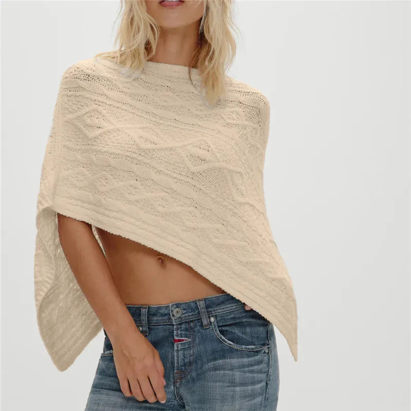 Women Asymmetrical Knit Poncho Cable Knitted Wrap Shawl Sweater Crochet Y2K Fall Cape Tops Vacation Beachwear