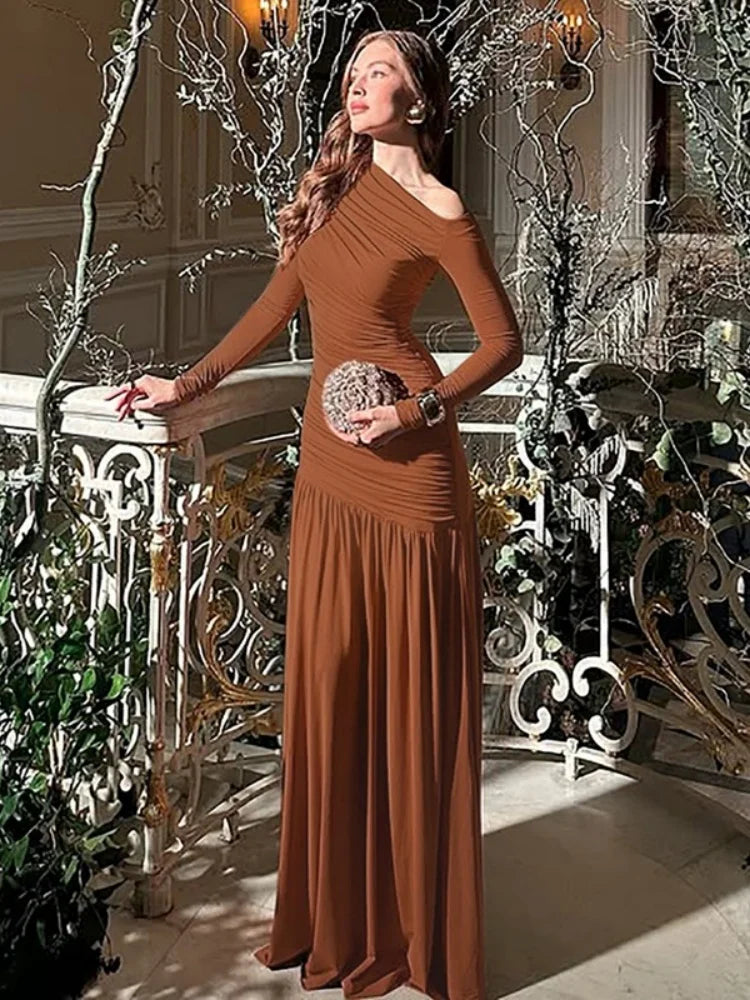 Off The Shoulder Long Sleeve Dresses Elegant Black Maxi Dress Fall Clothes Woman 2025