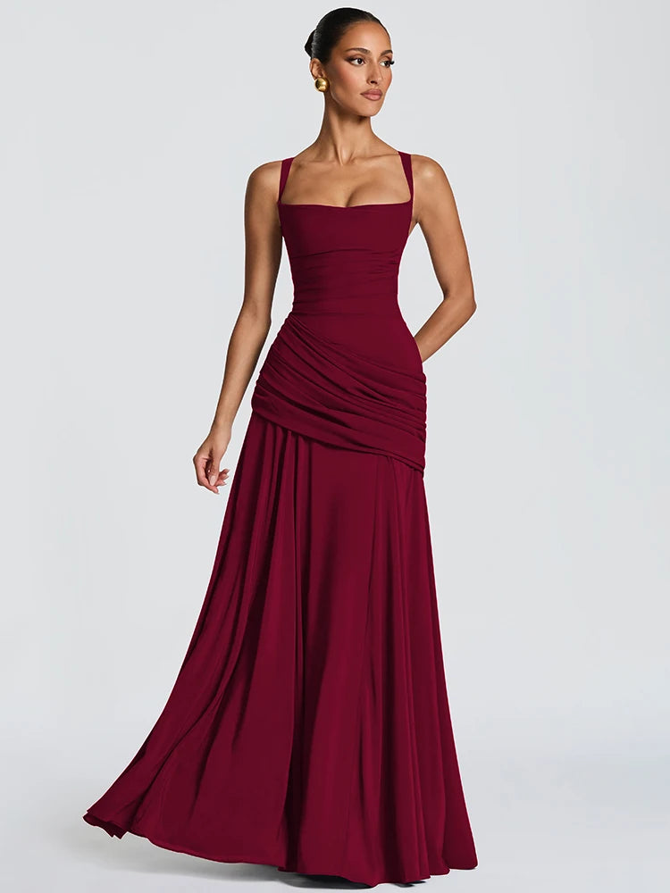 Off-shoulder Backless Sexy Maxi Dress Women Elegant Strapless Sleeveless Bodycon Ruched Club Party Long Dresses Female