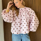 Y2K Women Polka Dot Blouse Puff Long Sleeve Stand Collar Shirt Back Bow Tie Loose Cropped Top Fall Casual Backless Shirt