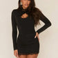 Women Polka Dot Sexy Mini Dress Lace Trim High Neck Cutout Long Sleeve Bodycon Short Dress Club Party Night Out Dresses
