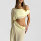 Transparent Chiffon One Shoulder Cut Out Long Sleeve Maxi Dress Woman Elegant Yellow Black Evening Dresses