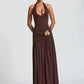 Elegant Backless Sexy Maxi Dress Set Women Halter Bodysuit And Maxi Skirt Matching Set Female Ruched Split Dress Sets