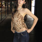 Sexy Halter Tank Tops Women Backless Leopard Lace-Up Hottie Skinny Stretch Street Music Festival Midnight Clubwear