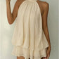 Elegant Women's Halter Neck Short Dress Summer Sleeveless Open Back Drop Waist Ruffle Mini Dress Beach Club Party Dress