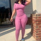 Summer Fashion 2-Piece Set Women o-Neck Simple t-Shirt+Elastic Waist Classic Pant Solid Comfortable Matching Suit