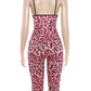 Art Print 2 Piece Set Woman Low-Neck Backless Single-Breasted Camisole Tops+Skinny Peach Hip Crop Pants Sexy Suits