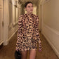 Leopard Print Long Sleeve Mini Dress Sexy Woman Clothes Turtleneck Hollow Backless Bodycon Dresses Clubwear