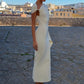 Women One Shoulder Cape Sleeve Sexy Midi Dress Metal Buckle Twisted Bodycon Mermaid Mid‑Calf Evening Party Dresses