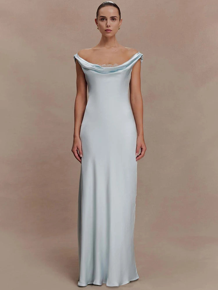 Elegant Satin Cowl Neck Sexy Maxi Dress Women Fashion Sleeveless Backless Bodycon Slip Club Party Long Dress Female