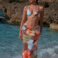 Colorful Print 3Piece Set Women Swimsuit Beach Style Bandage Bra+Briefs+Maxi Skirts Vacation Midnight Club Party Suit