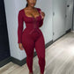 Hottie Tracksuits 2-Piece Set Women Shirring Square Collar Crop Top+Pants Matching Simple Sporty Stretch Slim Outfits