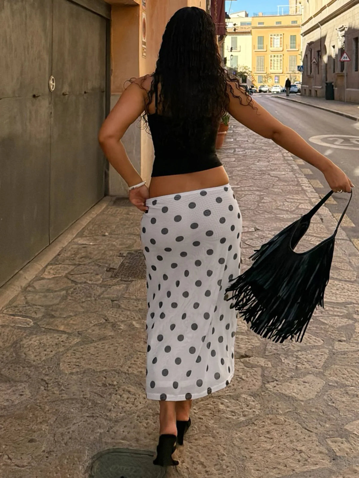 White Polka Dot Printed Midi Skirt Summer 2026 Ladies Skirts Elegant Vintage Woman Clothing
