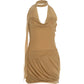 Women Trend Sexy Silk Scarf+Dress Fashion Ruched Backless Patchwork Sleeveless Fashion Classic Vacation Party Bodycon