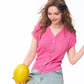 Women's Knit Blouse with Colorful Buttons & Logo Embroidery, V Neck Ruched Crop Top for Daily