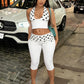 Trend Hottie 2 Piece Set Women Polka Dot Print Patchwork Halter Backless Vest+Ruched Capri Pants Fashion Streetwear