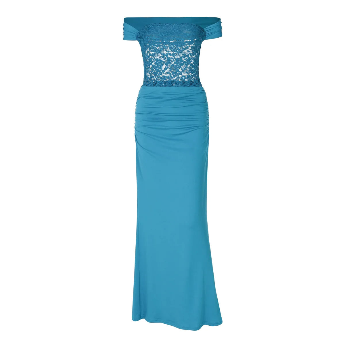 Off-shoulder Strapless Sexy Maxi Dress For Women Elegant Blue Sleeveless Backless Lace Patchwork Bodycon Long Dress