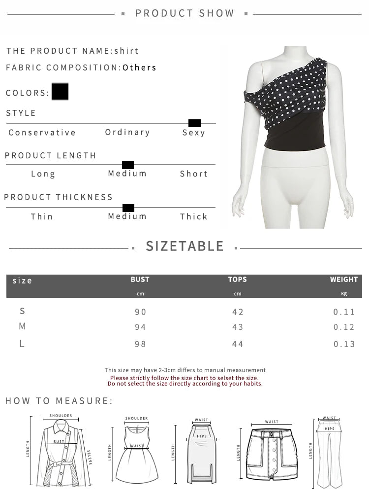 Summer Trend Polka Dots Print T-Shirts Women  Skew Collar Off Shoulder Backless Street Fashion Trend Ruched Crop Tops